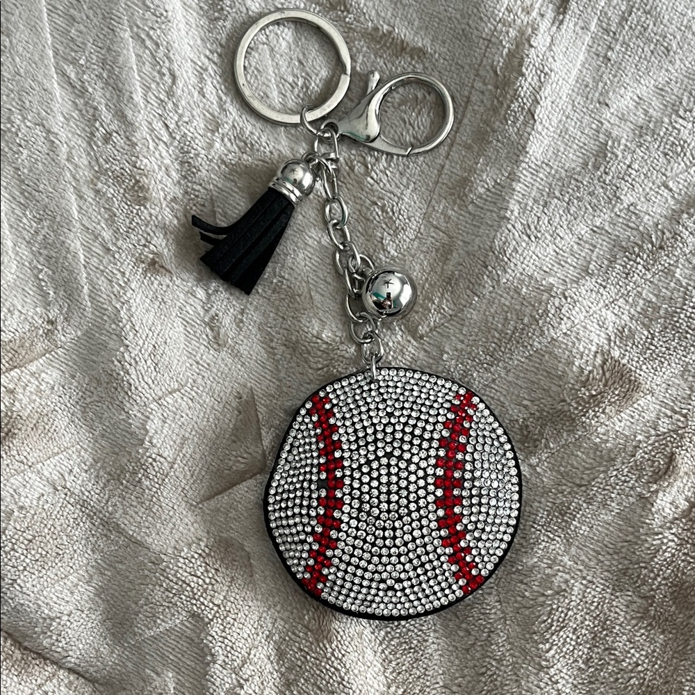 Rhinestone Baseball Keychain with Tassel